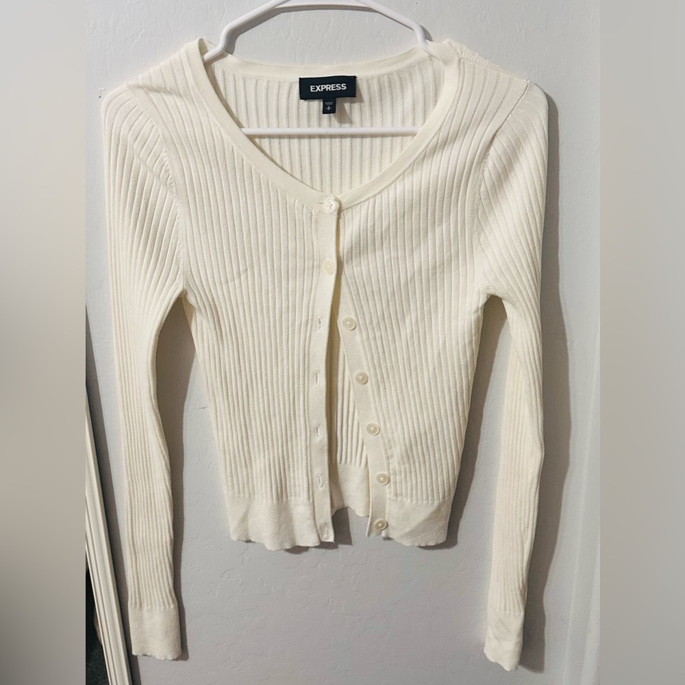 Express Women's Ivory Button-Up Cardigan
